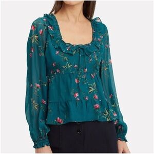 Intermix Johanna Tiered Floral Long Sheer Sleeve Floral 100% Silk Blouse